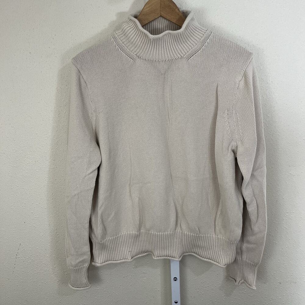 J.Crew Rollneck Sweater XL Chunky Knit Cream Cotton Pullover Fisherman Coastal